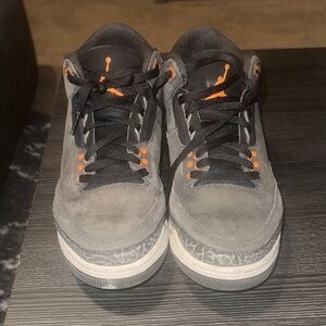 Jordan 3 Men's Gray Suede Sneakers with Orange Accents